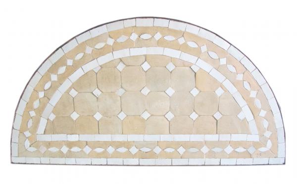 Marokkanische Mosaikplatte halbrund Beige-Weiß Klein