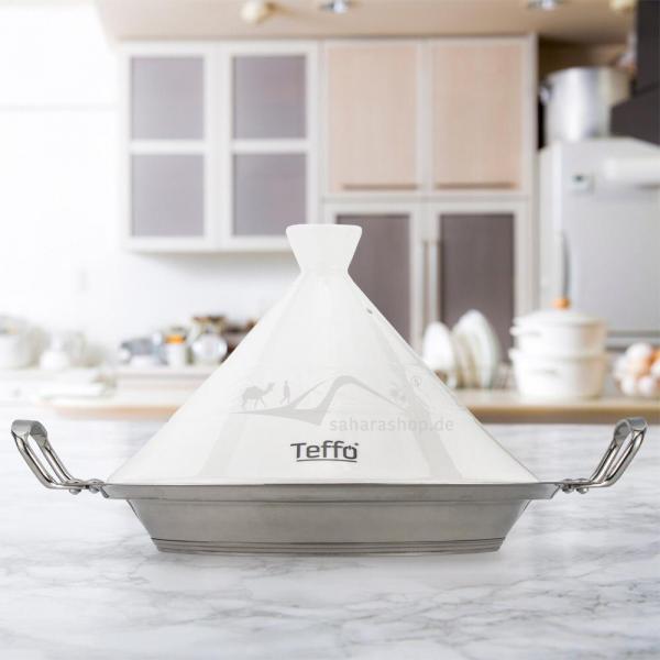 Marokkanische Tajine Teffo Weiß Ø 26 cm Keramik Induktion