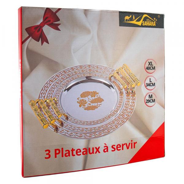 3er Set Orientalische Serviertabletts Rund Edelstahl