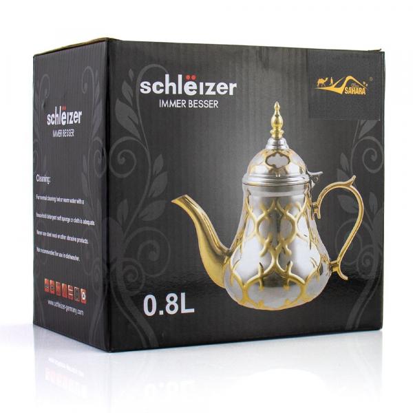 Induktion Orientalische Teekanne, Berrad Atay, Cay Kanne, "Fes" Silber-Gold 0,8 L