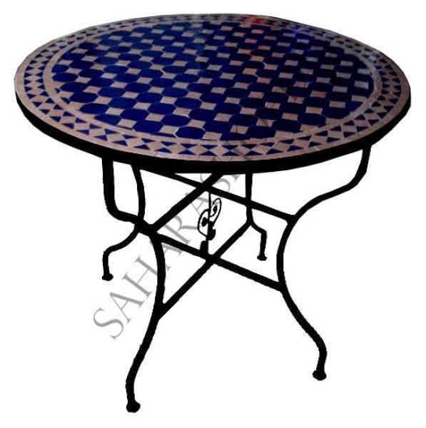 Mediterraner Mosaiktisch Rund Ø 80 cm "Dama" Blau-Natur