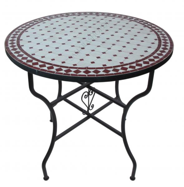 Mediterraner Mosaiktisch Rund Ø 80 cm Bordeaux-Natur