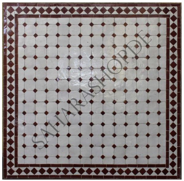 Mediterraner Mosaik Couchtisch Bordeaux-Natur 80 x 80 cm