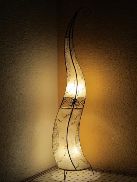 Orientalische Stehlampe "Henna-Rund" 150 cm Leder Natur