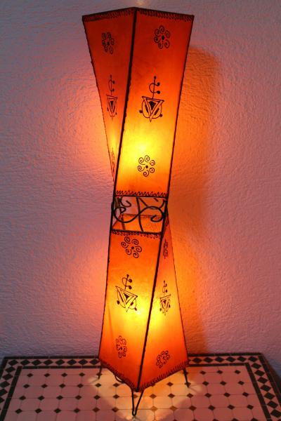 Orientalische Stehlampe "Henna-Carré" 98 cm Leder Orange