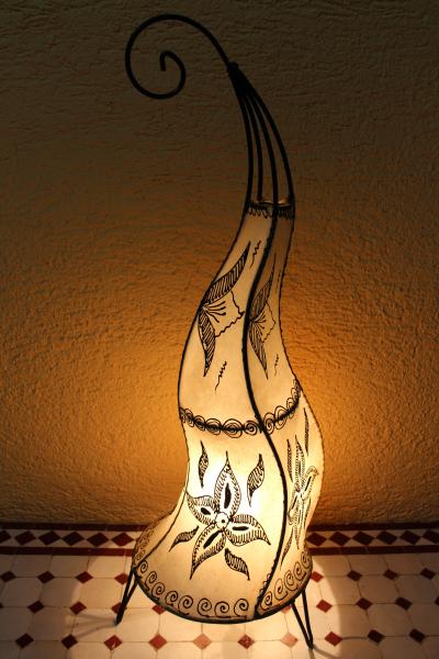 Orientalische Stehlampe Henna-Rund 70 cm Leder Natur