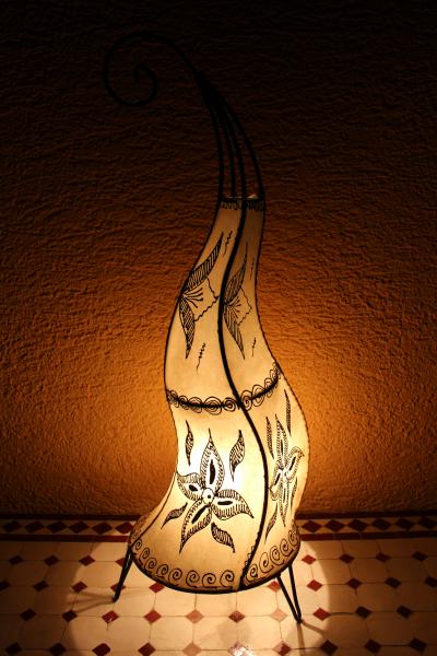 Orientalische Stehlampe Henna-Rund 70 cm Leder Natur