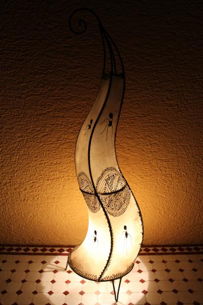 Orientalische Stehlampe Henna-Rund 90 cm Leder Natur