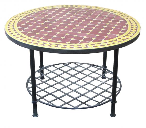 Mediterraner Mosaik Couchtisch Rund Ø 80 cm Bordeaux-Gelb