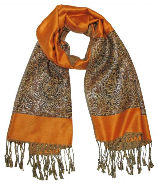 Pashmina Schal - Schultertuch - Stola - mit Paisley Muster - Nr. 3 Senf/Ocker Orange