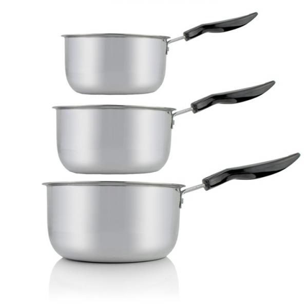 3-teilig Stielkasserolle Kochtopf Stieltopf Casserolle Aluminium 14, 16 und 19 cm