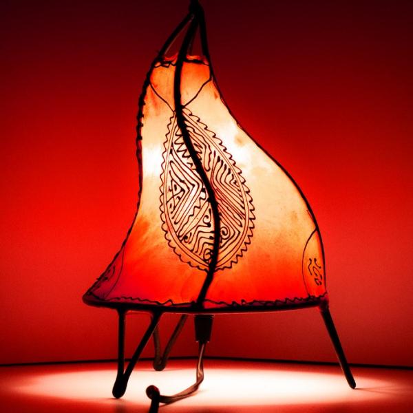 Orientalische Stehlampe "Henna-Rund" 38 cm Leder Rot