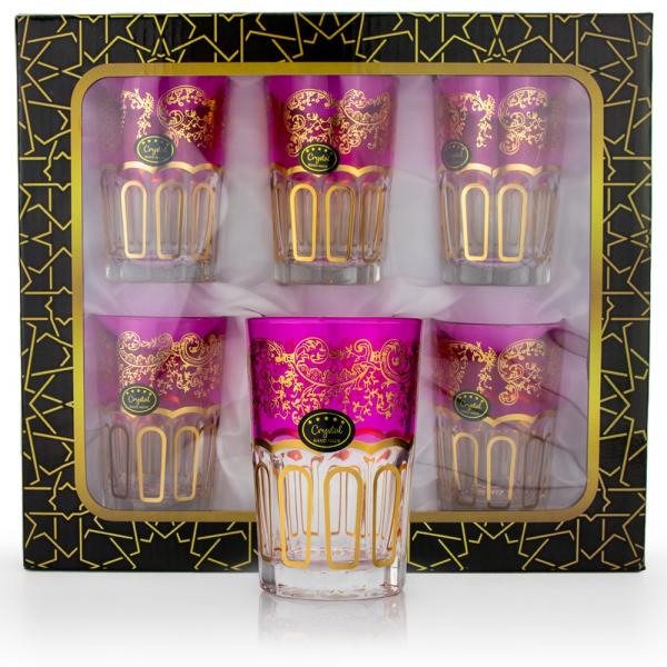 6 Teegläser, Teegläser-Set, Atay, Cay Premium Orientalische Teegläser Gold Pink 