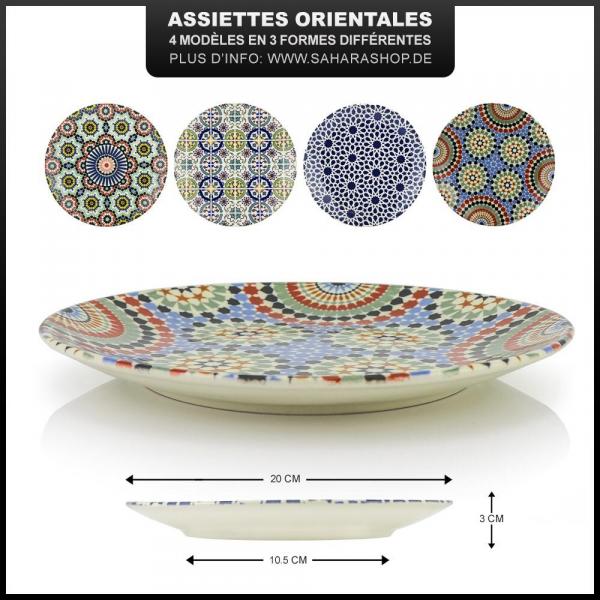 6-er Set Orientalischer Porzellan-Teller Sahara rund Ø20cm Gelb-Blau-Bunt Speise-Essteller spülmaschinenfest