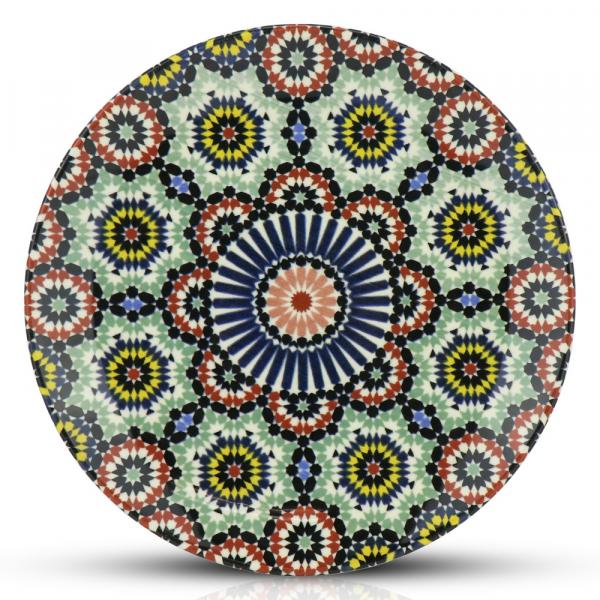 Orientalischer Porzellan-Teller Arabesque rund Ø 25cm Grün-Bunt Speise-Essteller spülmaschinenfest