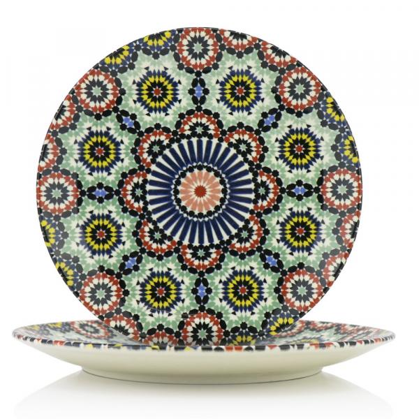 6-er Set Orientalischer Porzellan-Teller Arabesque rund Ø 25cm Grün-Bunt Speise-Essteller spülmaschinenfest