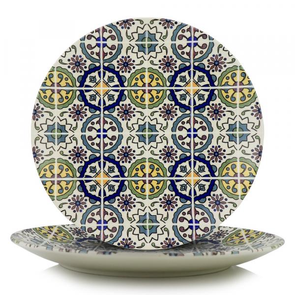 6-er Set Orientalischer Porzellan-Teller Sahara rund Ø27cm Gelb-Blau-Bunt Speise-Essteller spülmaschinenfest