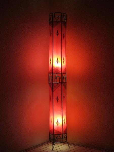 Orientalische Stehlampe Henna-Zylinder 150 cm Leder Rot