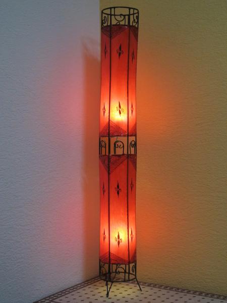 Orientalische Stehlampe Henna-Zylinder 150 cm Leder Rot