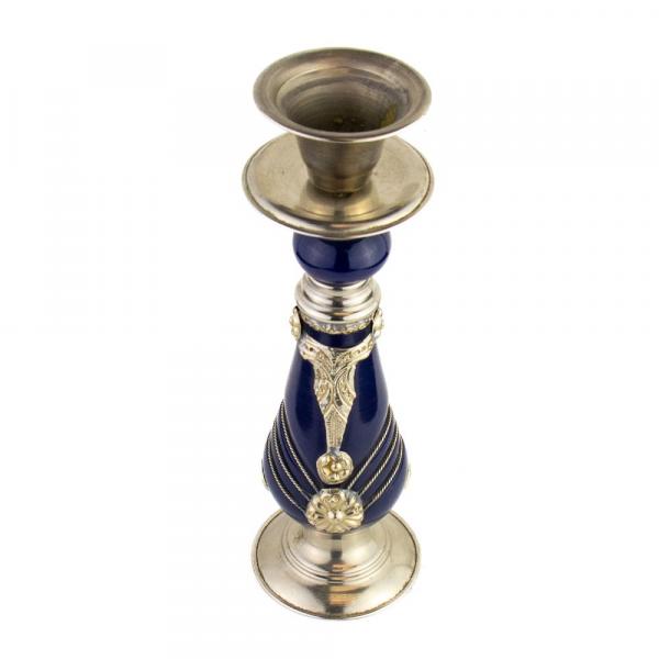 Orientalischer Kerzenhalter Silber-Blau Messing für Kerzen bis  Ø3,5cm