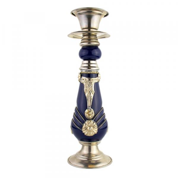 Orientalischer Kerzenhalter Silber-Blau Messing für Kerzen bis  Ø3,5cm