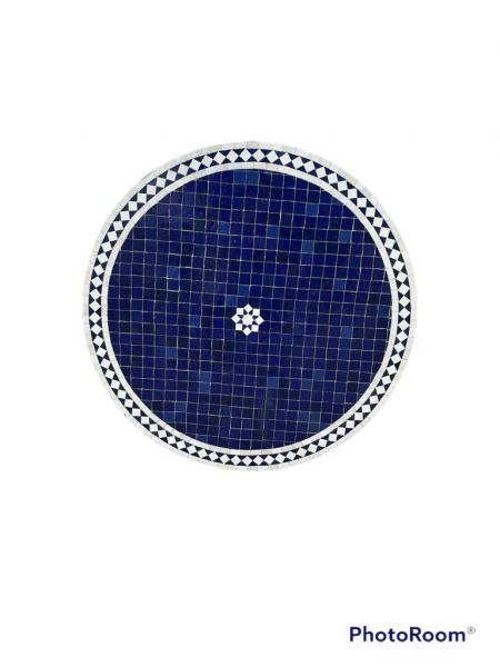 Mediterraner Mosaiktisch Rund Ø 80 cm "Fleur" Blau-Weiß