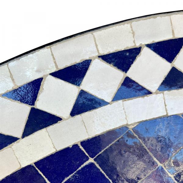 Mediterraner Mosaiktisch Rund Ø 80 cm "Fleur" Blau-Weiß