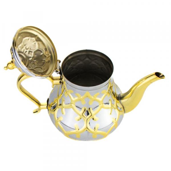 Induktion Orientalische Teekanne, Berrad Atay, Cay Kanne, "Fes" Silber-Gold 0,8 L