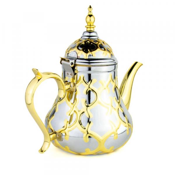 Induktion Orientalische Teekanne, Berrad Atay, Cay Kanne, "Fes" Silber-Gold 0,8 L