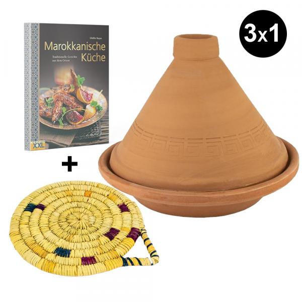 Tajine-Set Geschenkset Tajine 34cm + Untersetzer + Kochbuch