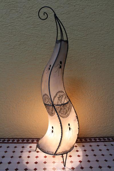 Orientalische Stehlampe Henna-Rund 90 cm Leder Natur