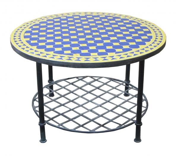 Mediterraner Mosaik Couchtisch Rund Ø 80 cm Blau-Gelb