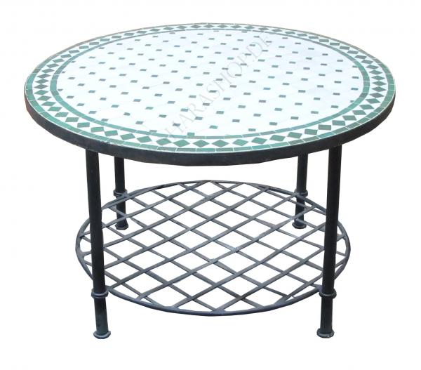 Mediterraner Mosaik Couchtisch Rund Ø 80 cm Grün-Natur