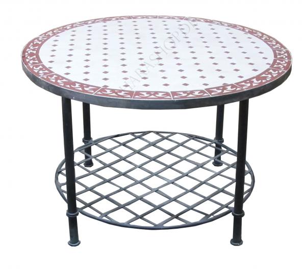 Mediterraner Mosaik Couchtisch Rund Ø 80 cm Tawriq Bordeaux-Natur