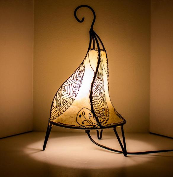 Orientalische Stehlampe Henna-Rund 38 cm Leder Natur