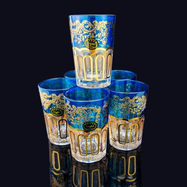 6 Teegläser Atay, Cay Orientalische Marokkanische Premium Teegläser Gold Blau