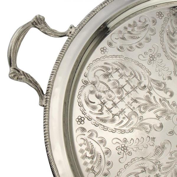 Marokkanisches Teetablett "Rabat" mit Griff Ø 45 cm Silber