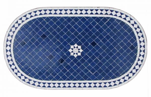 Orientalischer Mosaiktisch "Fleur" Blau Oval 100 x 60 cm